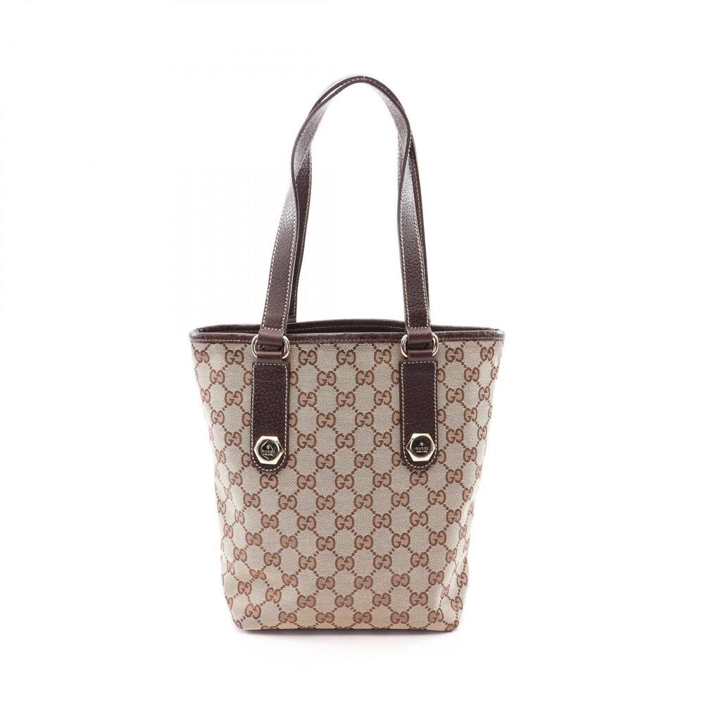 Gucci GG Canvas Tote Bag Leather Beige Brown